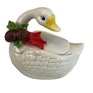 VTG 1985 Royal Orleans Christmas Goose Candy Dish Lidded Ceramic‎ Holiday Japan